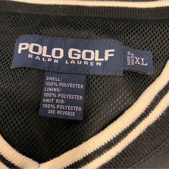 Vintage Polo Golf V Neck Pullover Windbreaker Mens XL Black Mesh Lined Jacket - Picture 3 of 10